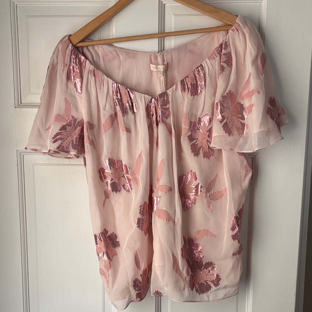 Rebecca Taylor Light Pink Sequin Floral Blouse